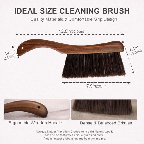 Wooden Hand Broom with Firm Pet Bristles & Curved Handle – Dust & Debris Sweeper
