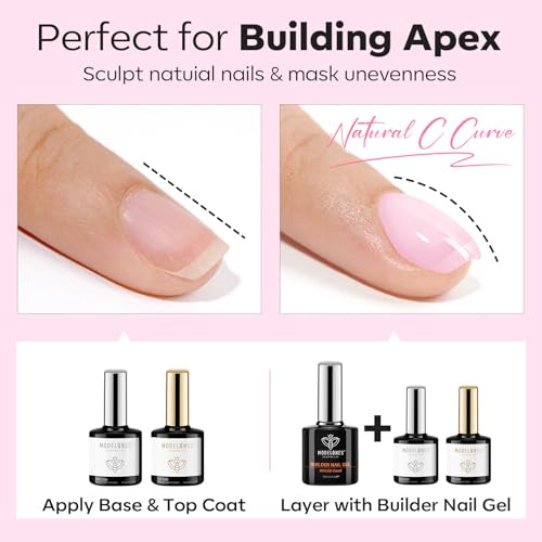Modelones Baby Pink Builder Nail Gel Set with Base & Top Coat - B-Pink-3