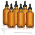 Amber Glass Dropper Bottles 4oz - 6 Pack with Pipettes & Labels