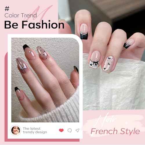 modelones French Tip Gel Nail Polish Set 2 Pcs 15ml Black and Milky Pink French Manicure Kit Sheer Pink Soak Off U V LED Jelly Base Color Gel Polish Nail Art Home DIY Gift for Women