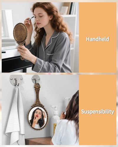 Vintage Handheld Makeup Mirror with Sturdy Handle