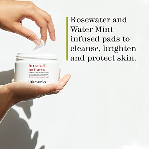 thisworks in transit no traces, Rosewater and Mint Infused Facial Cleansing Pads, Gently Removes Make-Up and Dirt, 60 Pads