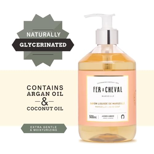 Fer à Cheval Marseille Liquid Soap, French Savon Liquide De Marseille, Luxury Rose Scented Liquid Marseille Soap, Rose Petals, 500ml/16.9fl oz