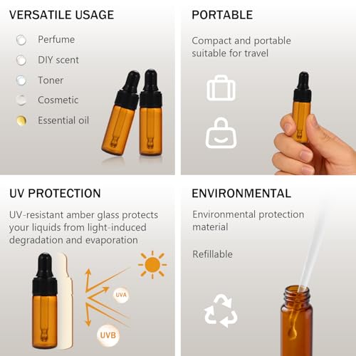 10pcs 5ml Amber Glass Bottles with Eye Dropper