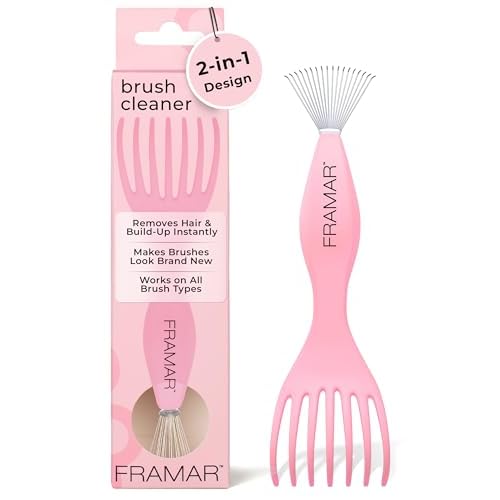 FRAMAR Premium Hair Brush Cleaner Tool ? Hairbrush Cleaner Tool, Brush Cleaner Tool for All Types, Comb Cleaner ? 2 in 1 Design Removes Hair & Build up Instantly ? Pink