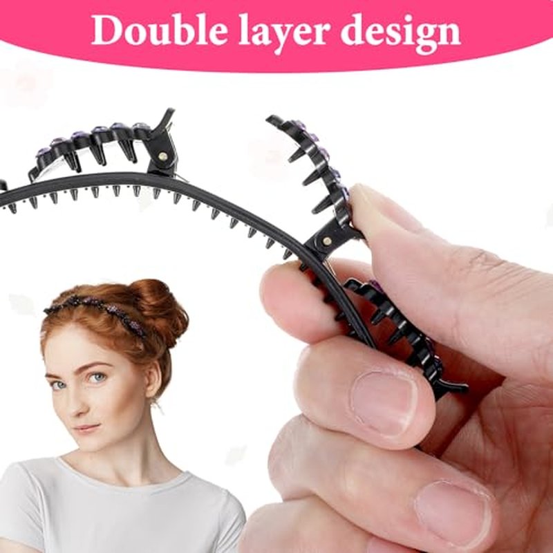 Mabor 2-Pack Crystal Flower Headbands with Clips for Bangs