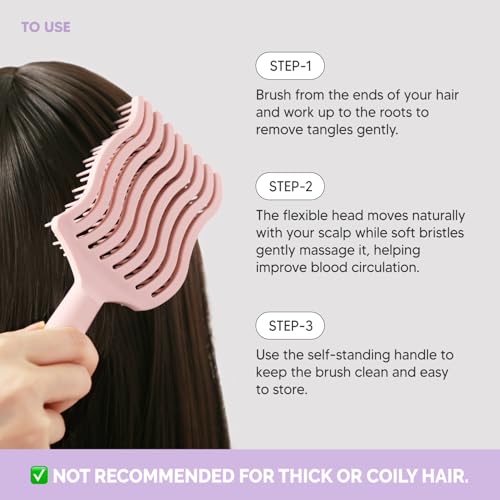 Wavy Detangling Brush with Flexible Soft Bristles for Wet & Dry Hair – Scalp Massage