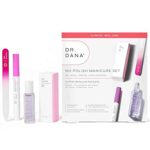 Dr. Dana No Polish Manicure Set - Shine and Strengthen Your Nails with Natural Glycolic Serum, Cuticle Oil, Nail Buffer Block, and Glass Nail File, Nail Care Kit for Healthy Nails, Halal Certified