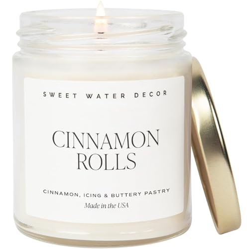 Sweet Water Decor Cinnamon Rolls Candle | Soy Candle Cinnamon, Icing and Cinnamon Buttery Pastry Fall Scented Candles for Home Winter Candle Dessert Smelling Gourmond Candle Made in the USA