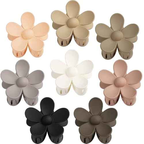 Flower Hair Clips, 8PCS Large Claw Clips for Women Thick Thin Hair, Big Cute Matte Hawaiian Flower Hair Claw Clips for Women Girls Styling Gifts 8 Neutral Colors