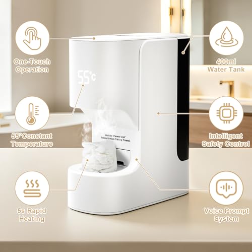 Hot Towel Dispenser Warmer - 55°C Fast Heating, Smart Voice Alerts