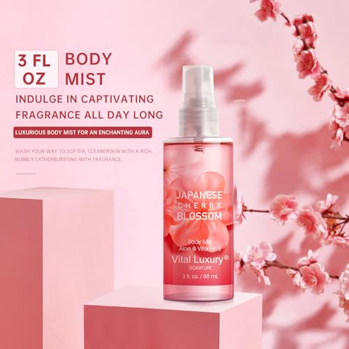 Bath and Body Gift Set ? Japanese Cherry Blossom, Travel-Size Spa Kit with Gel, Lotion, Mist & Natural Extracts, Ideal for Birthday, Mother's Day & Christmas Gifts