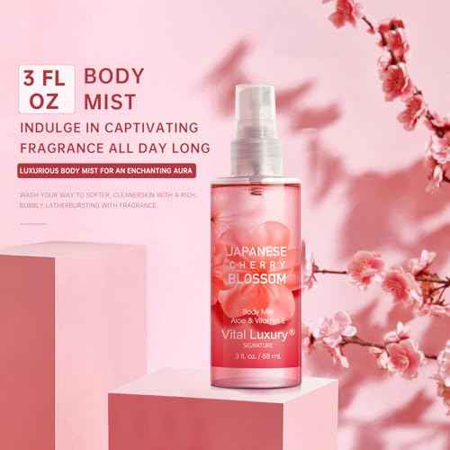 Bath and Body Gift Set for Women and Girls, Japanese Cherry Blossom Spa Set With Natural Extracts-Shower Gel, Body Lotion, Body Mist, Body Care Travel Set for Birthday Mother's Day Gifts