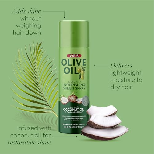 ORS Olive Oil Nourishing Sheen Spray infused with Coconut Oil 10 ounces (Pack of 3)