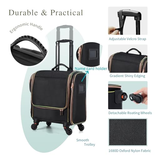 Rolling Makeup Train Case with 5 Bags & Wheels | Professional