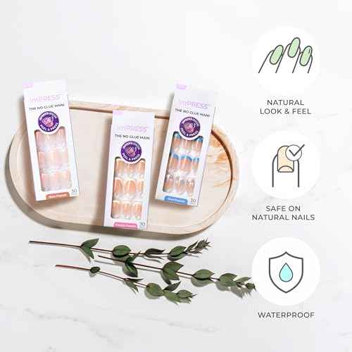 KISS imPRESS No Glue Mani Press On Nails, French, 'Glimpse', White, Medium Size, Coffin Shape, Includes 30 Nails, Prep Pad, Instructions Sheet, 1 Manicure Stick, 1 Mini File