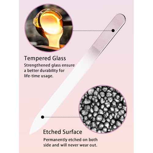 Glass Nail File and Buffer with Case, Crystal Fingernail Files for Natural Nails Nano Nail Shiner Polisher Care Kit for Travel Salon Stocking Stuffers for Women Girl Wife Gifts-Rose Gold