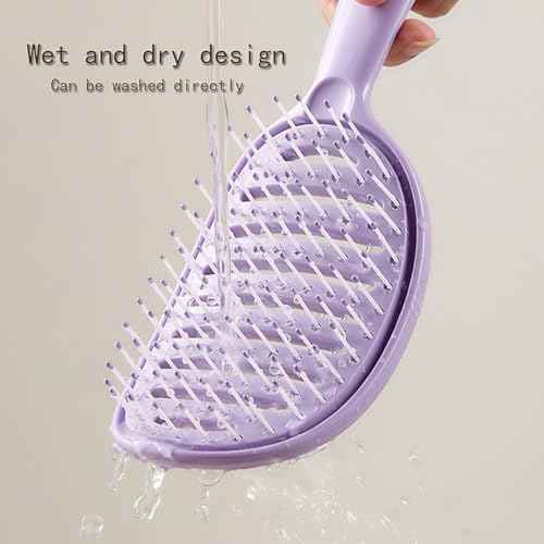 Self Cleaning Hair Brush with Lift Pad, ABS Vent Brush for Blow Drying, Dual Curve Design with Extra Long & Thick Bristles, Wet Hair Brush for Women, Girls & Kids£¨Purple£©