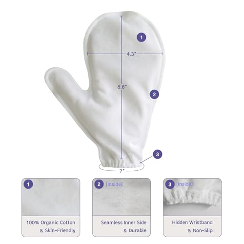Manu&Pod Medium 3 Pairs Overnight Cotton Mitten Gloves for Dry Hands, Eczema & Psoriasis l Moisturizing Gloves for Women & Men l Wristband, White