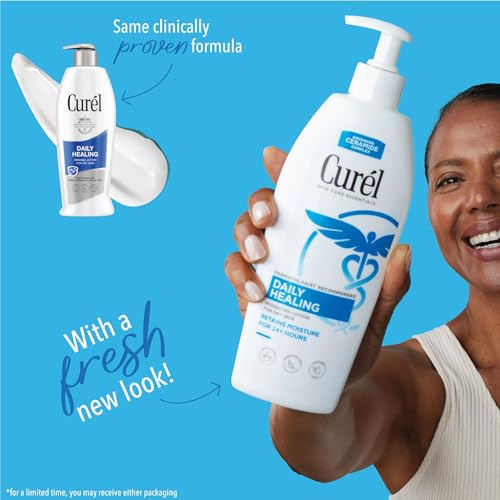 Curel Daily Healing Body Lotion for Dry Skin, Dermatologist Recommended Hydrating Body Lotion with Advanced Ceramides Complex, 20 Oz, Pack of 4