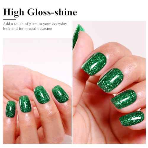 Imtiti Glitter Gel Nail Polish Set, Christmas Red and Green Glitter Gel Polish Soak Off LED U V Shimmer Sparkle Nail Gel Polish DIY Nail Art Starter Manicure Salon Gel Nail Polish Kit 10ML
