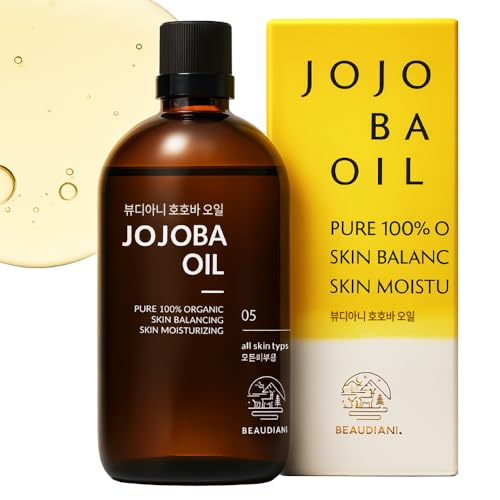 BEAUDIANI Organic jojoba Oil 100ml (3.38 fl.oz) 100% Pure Organic Natural Golden Oil, Cold Pressed Virgin, Vitamin E Oil, Moisturizer for Skin, face, Body, Hair, Nail, Israel Origin
