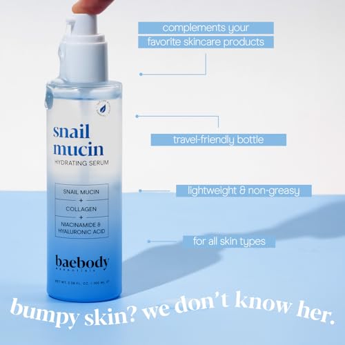 Baebody Snail Mucin Serum Moisturizer 3.38 fl.oz 100ml, Hydrating Serum for Face with Collagen - Snail Mucin Moisturizer For Youthful Smooth Skin