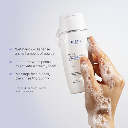 Gentle Face Cleanser Enzyme Powder Face Wash, Rice Cleanser and Rice Exfoliator for Face, Water-Activated Travel Face Wash, 99.8 Percent Natural, Made in France
