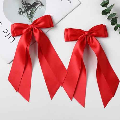 LuSeren 2 PCS Double Layer Hair Bows Red Hair Ribbon Clips Ponytail Holder Accessories for Women Girls Toddlers Teens Kids