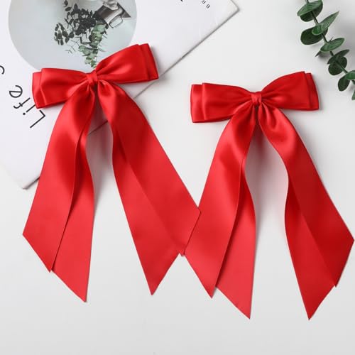Red Satin Hair Bows with Alligator Clips - 2 Pack