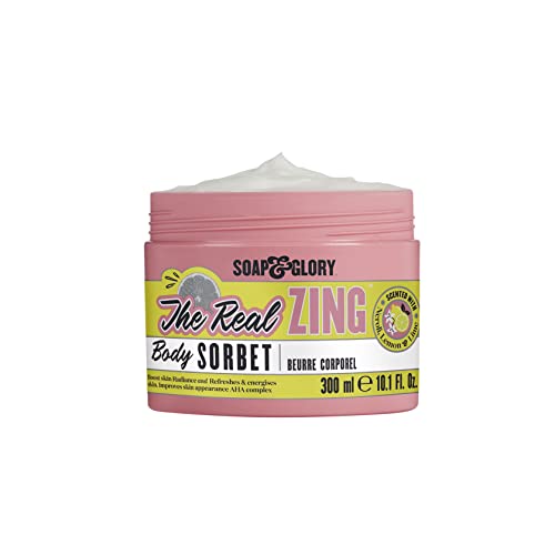 Soap & Glory The Real Zing Body Sorbet - Citrus Body Moisturizer & Hydrating, Sorbet-y Skin Cream - Radiance Boosting, AHA Exfoliating, Lightweight Body Cream for Refreshed Dry Skin (300ml)