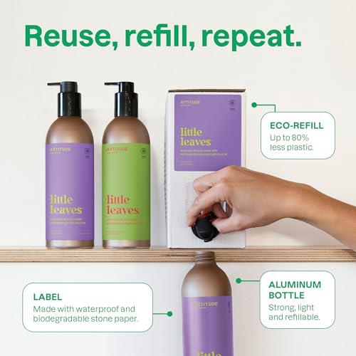 ATTITUDE Shampoo and Body Wash for Kids, EWG Verified Hair and Body Cleanser, Dermatologically Tested Soap, Plant and Mineral Based Bath Products, Vegan, Refillable Bottle, Vanilla and Pear, 16 Fl Oz