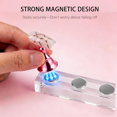 Pink Acrylic Nail Art Display Stands Set with Magnetic Tips & Reusable Adhesive Putty