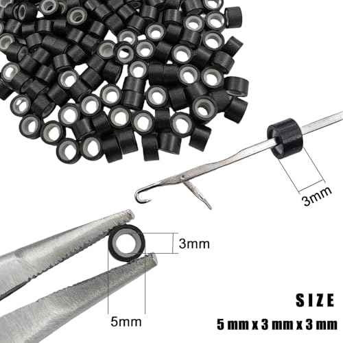 500 Pcs Micro Link Rings Beads for Hair Extensions 5mm Silicone Lined Beads Microlinks Hair Extensions Tool (Black, 5.0mm)