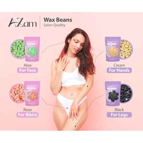 AZAM Hard Wax Beads,Hot Wax Beads,Hair Removal for Full Body4X100G Painless Hard Wax Beans with 10 large applicators 10 smaller ones, 10 nose sticks, Professional Wax Beads for Eyebrow, Bikini