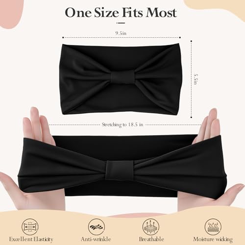 Wide Non-Slip Headbands for Women, 6-Pack Black
