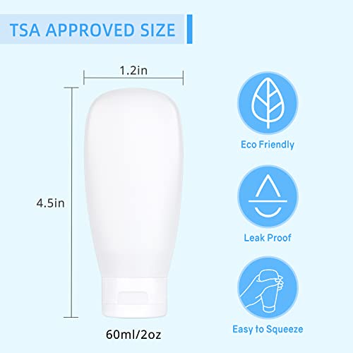 White 60ml TSA Approved Travel Bottles Set Leakproof Refillable Toiletry Containers