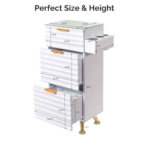 Salon Station with Glass Top, 3 Drawers & Hot Tool Holder