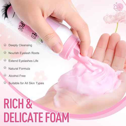 Whipped Lash Extension Cream Shampoo+Brush/3.41fl.oz/100ml/3X Concentrated Lash Shampoo for Professional & Home Use, Strawberry Flavor Eyelash Cleaner Foam