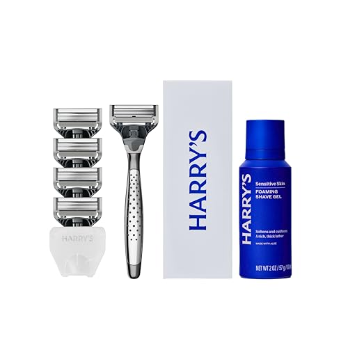 Harry's Original Shaving Kit for Men - Razor Handle, 5 Razor Blade Refills, Foaming Shave Gel, and Travel Blade Cover - German Engineered