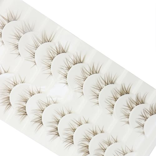 DAODER Brown Mink Lashes Natural Look Clear Band Cat Eye Strip False Eyelashes Brown Wispy Eyelashes 13mm Short Anime Lashes Reusable Light Lash Pack 10 Pairs(Brown Cat Eye)