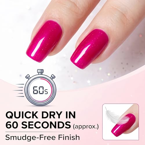 NovaCharm Hot Pink Shimmer Nail Polish 12ML - No UV Lamp