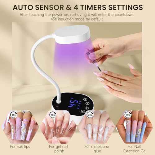 AORAEM UV Nail Lamp, Gooseneck Mini U V Light for Gel Nails, 36W Rechargeable LED Flash Cure Lamps with 4 Timers & Auto Sensor, Quick Dry Professional Nail Dryer for Salon Home DIY Use, White
