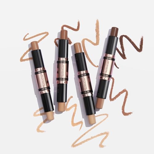 Revolution Beauty London, Fast Base Contour Stick, Dual Ended, Sculpts & Defines Face, Lightweight, Blendable, Medium, 2 X 0.15 Oz