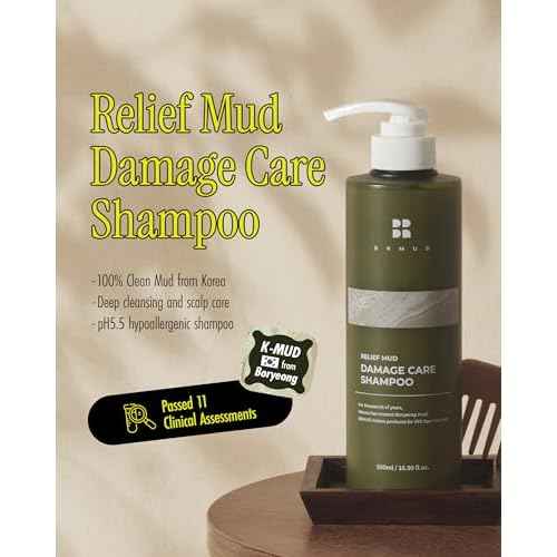 BRMUD Relief Mud Clay Damaged Care Shampoo | ATEEZ Pick | Gentle Damaged Hair Repair Shampoo for Breakage & Thinning Hair w/ 16 Different Plant Oils | for Men & Women (16.9 fl oz)