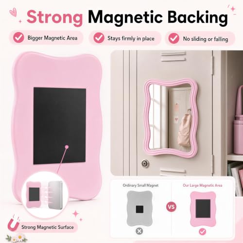 MR.MATE 5x7 Magnetic Locker Mirror | Real Glass, Pink