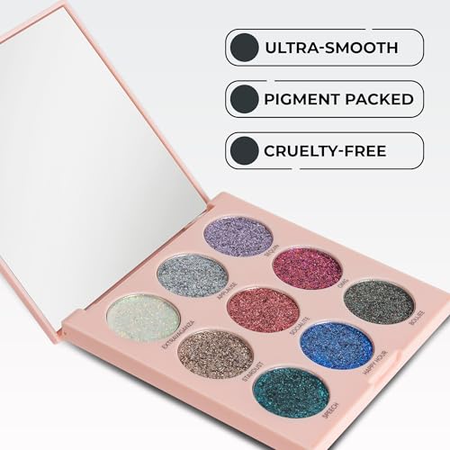 Profusion Cosmetics 9-Color Pressed Glitter Eyeshadow Palette Rose