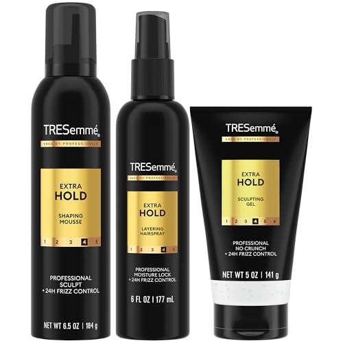 TRESemm? Extra Hold Hair Styling Bundle ? Shaping Mousse, Layering Hairspray & Alcohol-Free Sculpting Gel, Professional-Quality Frizz Control