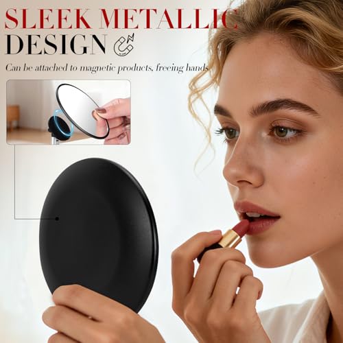 Retro metal compact travel mirror 1x magnification compact portable foldable, used as a compact magnifying glass for wallets and pockets, distortion free folding portable compact mirror (Black)