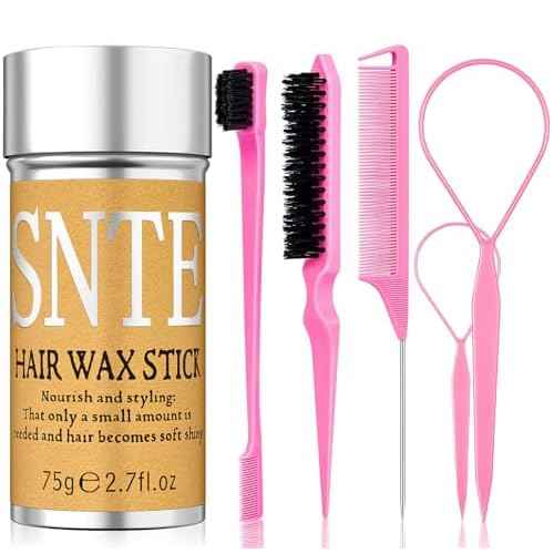 6Pcs Hair Wax Stick Set for Flyaways, Topsy Tail Hair Tools for Women, Teen Girls & Kids, Slick Back Hair Brush, Bun Accessories, Non-greasy Styling Tools Slick Stick, 2.7 Oz